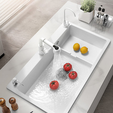 Quartz Stone Sink Washbasin Single Slot White Kitchen Step Sink White Italian Rough