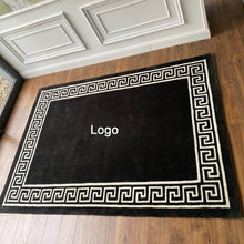 Load image into Gallery viewer, Hand Tufted Carpet Leather Logo Washable design custom black white
