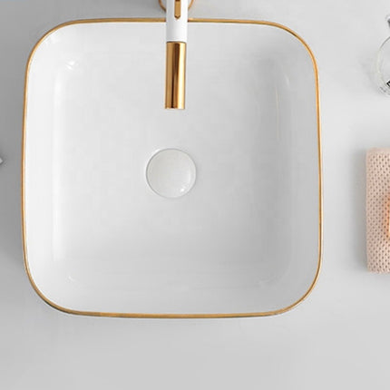 White Gold Lining Wash Basin Table Top Counter top