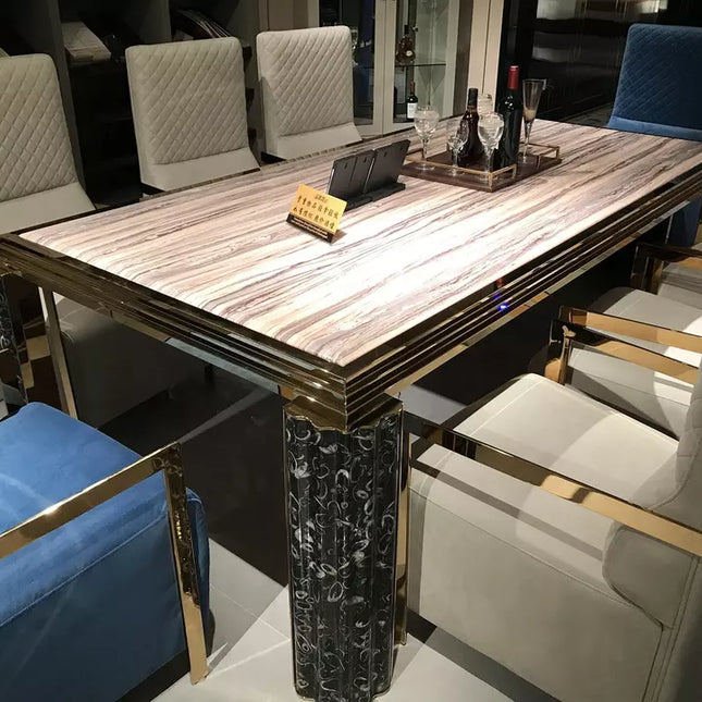 Luxury modern dining room furniture wooden marble leather material 8 seater dining table set