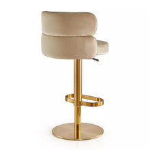 Lade das Bild in den Galerie-Viewer, Modern velvet gold stainless steel swivel adjustable bar stool chair luxury gold bar chair
