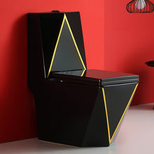 Charger l&#39;image dans la galerie, Square Black Bathroom Ceramic Washdown One Piece WC p-trap/s-trap Colored Toilet Bowl
