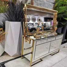 Charger l&#39;image dans la galerie, Modern Italian gold modern marble top console table luxury drawer mirrored hallway console
