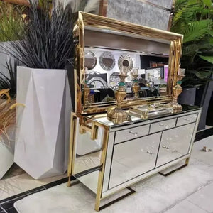 Modern Italian gold modern marble top console table luxury drawer mirrored hallway console
