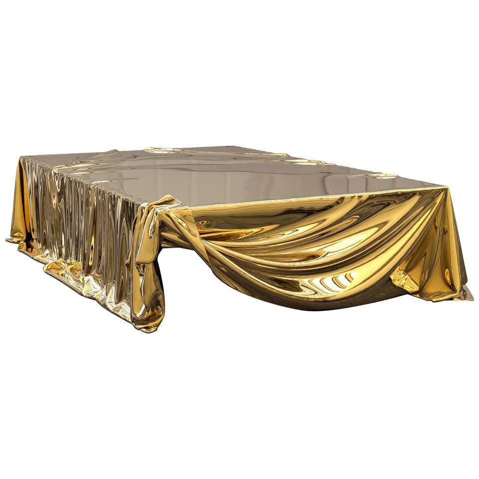Gold rectangle steel metal chrome office home goods coffee table