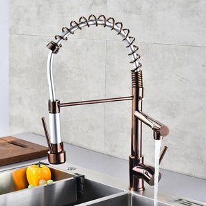 Contemporary Deck Mounted Brushed Nickel Copper Silver Gold Black Spring Kitchen Faucet