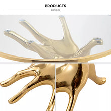 Cargar imagen en el visor de la galería, Modern Decorative Round Tempered Glass Top Brass Palm Coffee Table Brass Side Table
