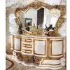 luxury dining wine cabinet set golden foil hand soild wood carved Italian style dining room furniture dining table
