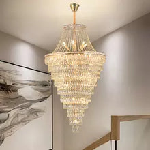 Lade das Bild in den Galerie-Viewer, Modern Luxury Multi-layer K9 Crystal Pendant Light Villa Hotel Lobby Project Large Round Chandelier Light
