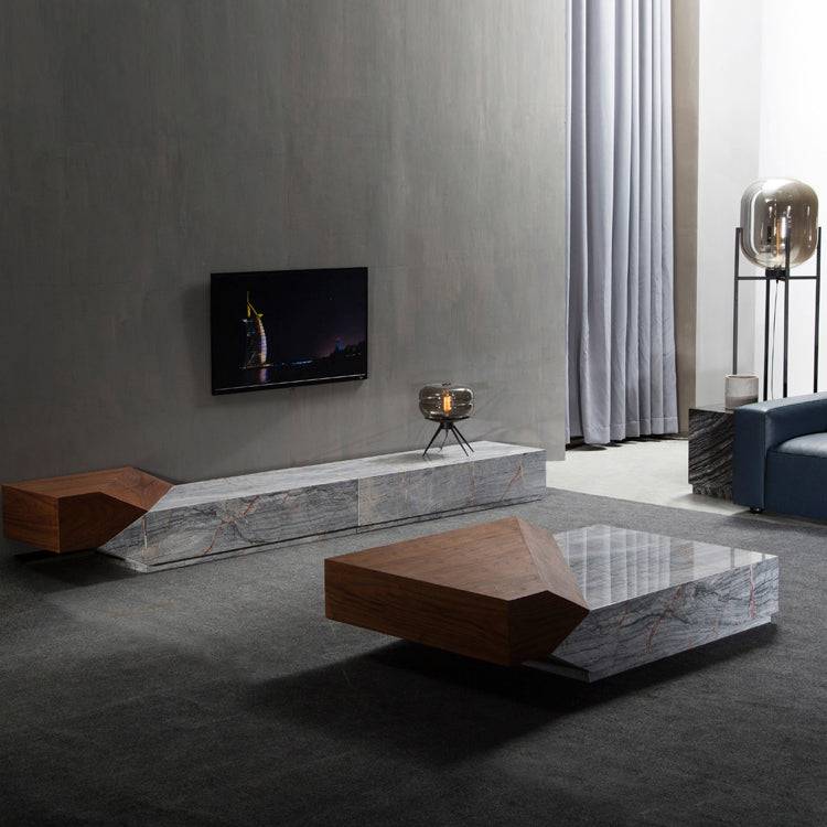 Natural Marble Wood TV Stand Living Room Furniture TV Cabinet Modern