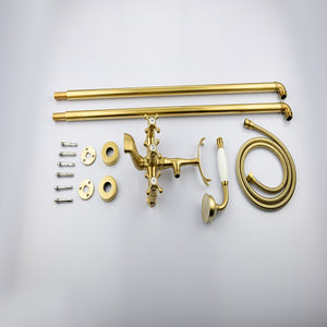 Bathroom Brushed Gold Floor Mount Free Standing Bathtub Faucet Shower System Set