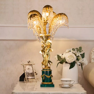 Retro Luxury Full Copper Angels Marble Base Desk Light Bedroom Living Room Led Brass Table Lamp