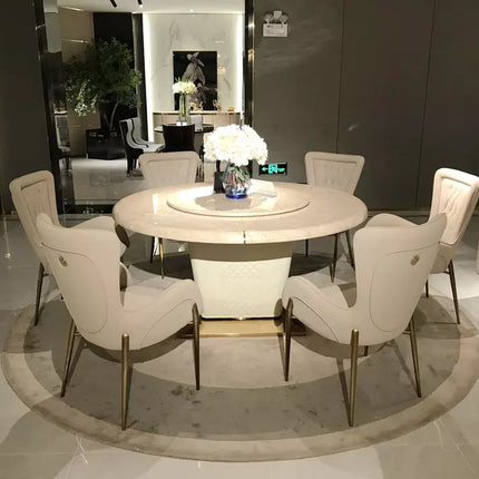 Luxury modern wood stainless steel leather material furniture sets dining room