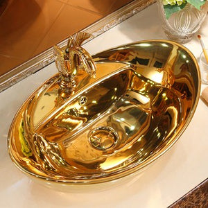 Golden oval shaped washroom gold hand wash basin luxury lavabos bathroom sink