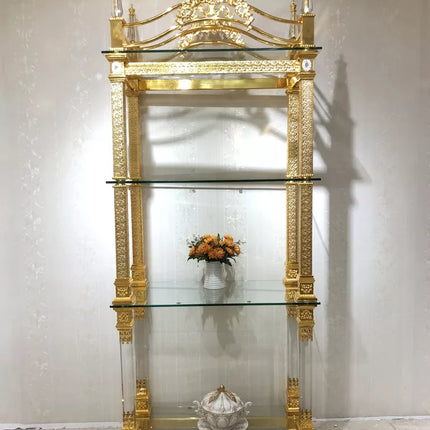 European Luxury Multi-Layer Decorative Frame Hotel Living Room Commodity Shelf Crystal Golden Decorative Frame
