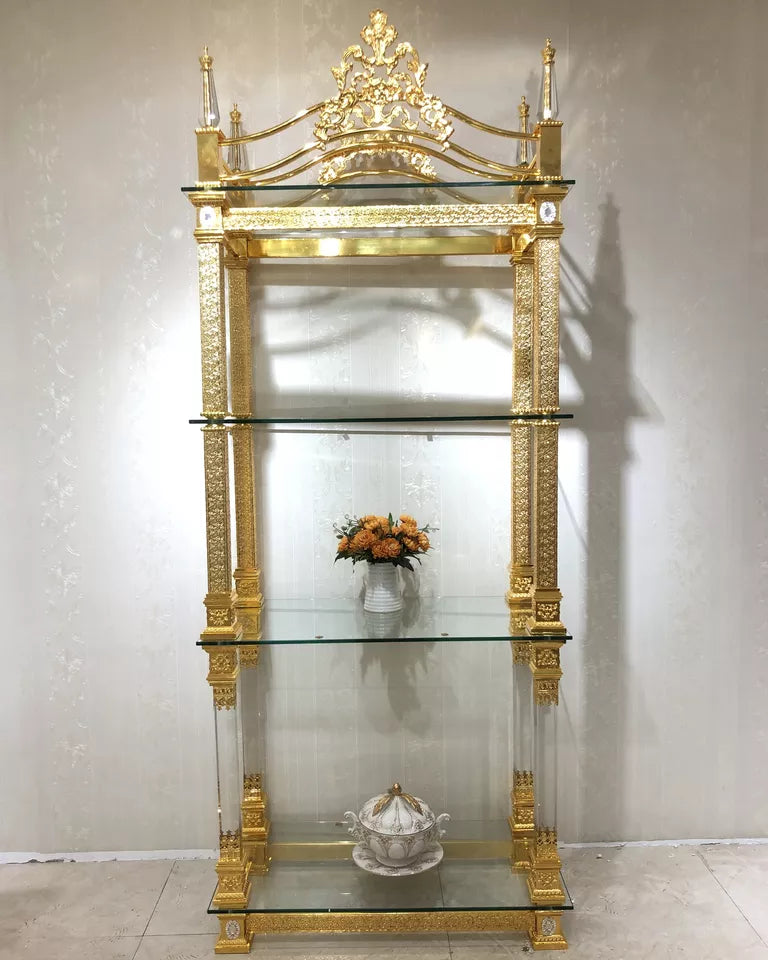 European Luxury Multi-Layer Decorative Frame Hotel Living Room Commodity Shelf Crystal Golden Decorative Frame