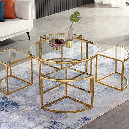 Gold metal coffee table stainless steel side table glass table furniture