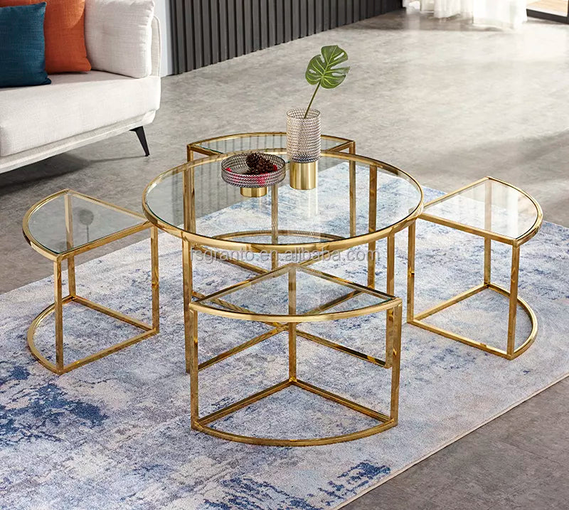 Gold metal coffee table stainless steel side table glass table furniture