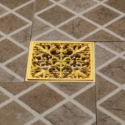 Square Gold Polished Floor Drain Shower Waste Water Flower Cover