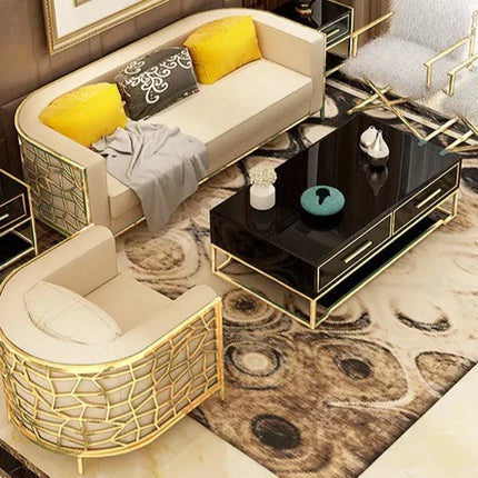 leather or fabric moder office sofa set with golden stainless steel legs gold modern stainless steel frame luxury single sofa