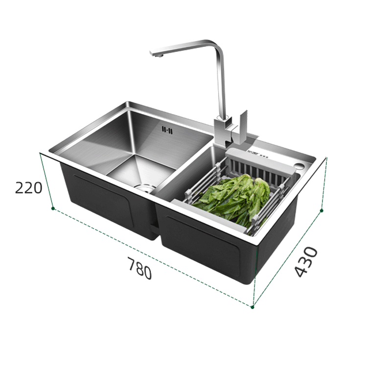 780*430*220mm - 304 Handmade Stainless-steel Sink for Kitchen Double Sink Matte Mixer Drainage to the Sewer