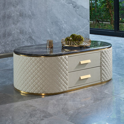 Luxury Stainless Steel Leather Coffee Table Round Center Tables