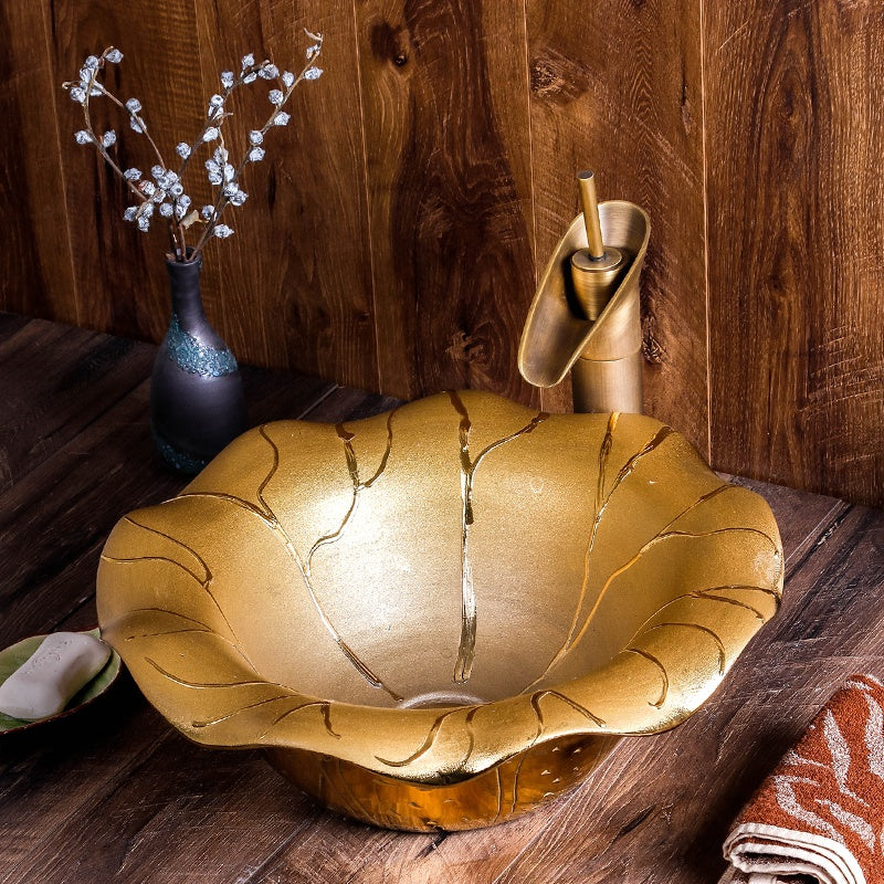 Flower Shape Gold Porcelain Table Top