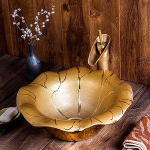 Flower Shape Gold Ceramic Table Top