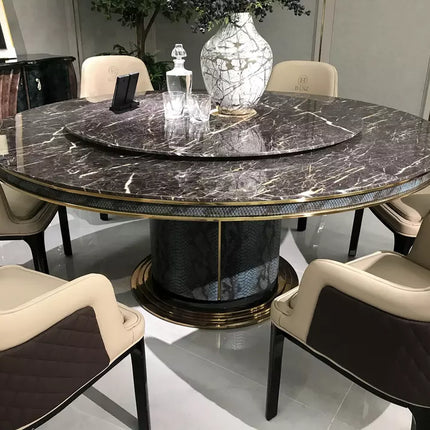 High grade unique design luxury modern wooden 6 chairs marble top round dining table set