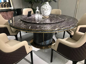 High grade unique design luxury modern wooden 6 chairs marble top round dining table set