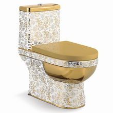 Load image into Gallery viewer, Ceramic Set Golden Two Piece Toilet And Basin
