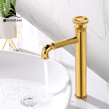 Load image into Gallery viewer, Deck Mount Cold Hot Water Mixer Gold Basin Faucet Single Hole Retro Industrial Style Brass Basin Sink Faucet
