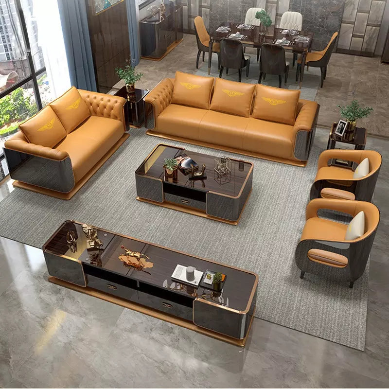High Quality Post-moderen Luxury Leather Sofa Set Italian Wood Sectional Sofas Chesterfield Living Room Couch
