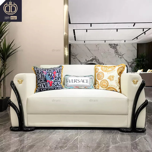Weißes Wohnzimmer-Sofa mit Holzbeinen und Lederbezug, modernes italienisches Luxus-Sofa „Medusa“ 