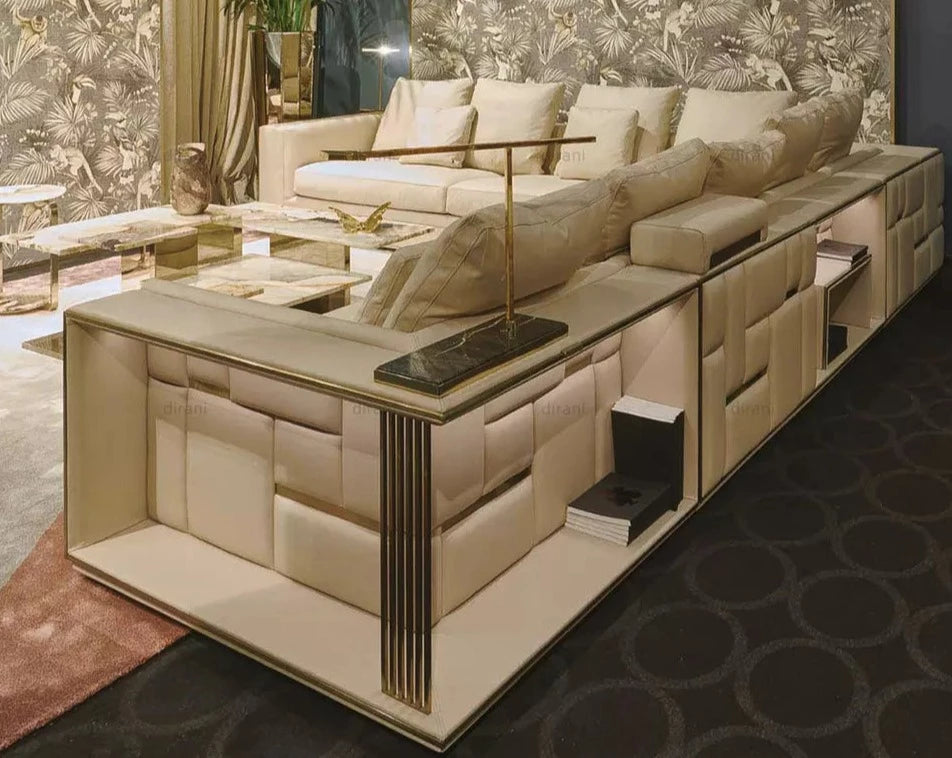 Postmodern leather large modular cream white sofa 7 seat luxury Italian corner Babylon rack sofa
