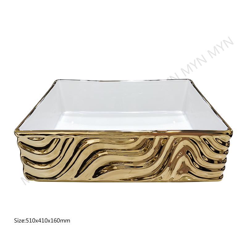 Luxury Golden Vanity Vessel Sink Gold Plated Hand Wash Ceramic Basin