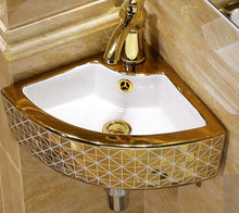 Загрузить изображение в средство просмотра галереи, Luxury Wall hanging Basin Ceramic Pattern Gold Electroplating
