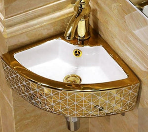 Luxury Wall hanging Basin Ceramic Pattern Gold Electroplating