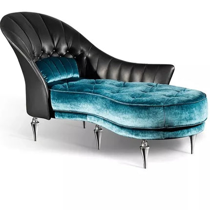 Modernes italienisches Design, blaues Ledersofa mit Chaiselongue-Sofa, gestepptes Rindsleder, Hochzeits-Chaiselongue 