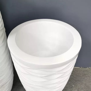 Modern Style Embossed Decorative Flower Vase White Fiberglass pots Bucket Shape Planter