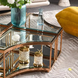 Italian light luxury coffee table living room furniture tempered glass table combination mirror stainless steel tea table