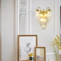 Luxury Bedroom Corridor Decorative Lighting French Brass Glass Rod Led Wall Mounted Lamp