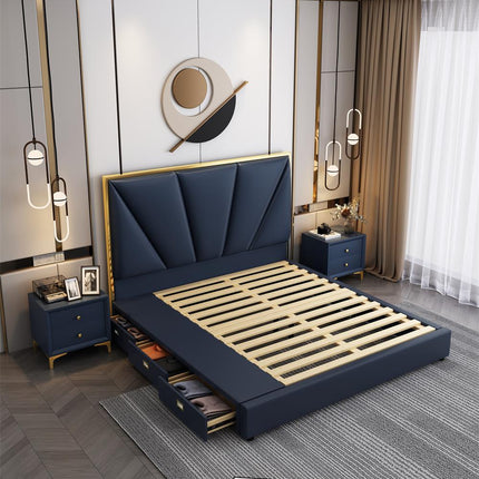 Latest Luxury Modern Simple Bed Room Furniture Bedroom Set Bed Frame Solid Wooden  King Size Fabric Bed