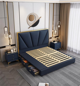 Latest Luxury Modern Simple Bed Room Furniture Bedroom Set Bed Frame Solid Wooden  King Size Fabric Bed