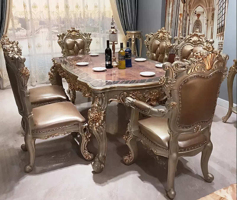 carved Italian style dining room set furniture round dining table