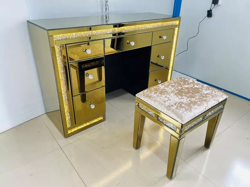 Modern Dressing Table for Bedroom with Mirror Gold Table Glass With drawer and Chair