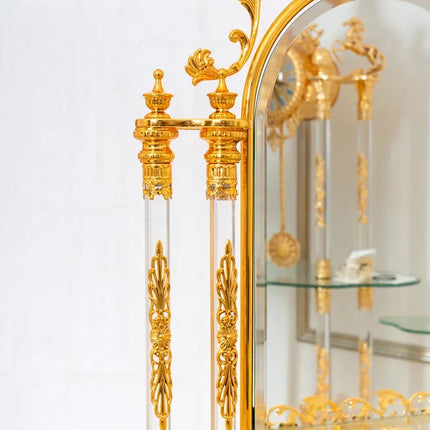 Italian Design Gold Copper Flower Stand Garden Hotel Interior Senior Flower Rack With Mirror Jewelry Table