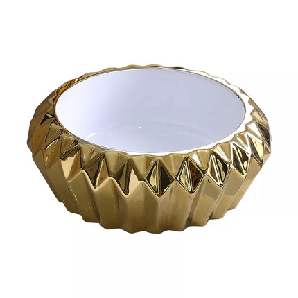 Gold Basin Sink Diamond Round Electroplated Porcelain Golden Bathroom Washbasin Countertop Sink