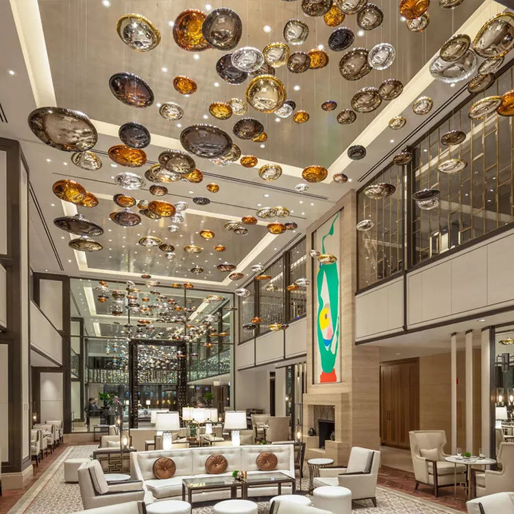 Modern Clear Glass Bubbles Pendant Light Nordic LED Ball Crystal Chandeliers for Staircase Lobby