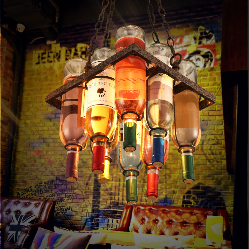 Retro Industrial Rustic LED Beer Lamp Decorative Creative Glass Wine Bottle Chandelier Pendant Light for Cafe Bar
